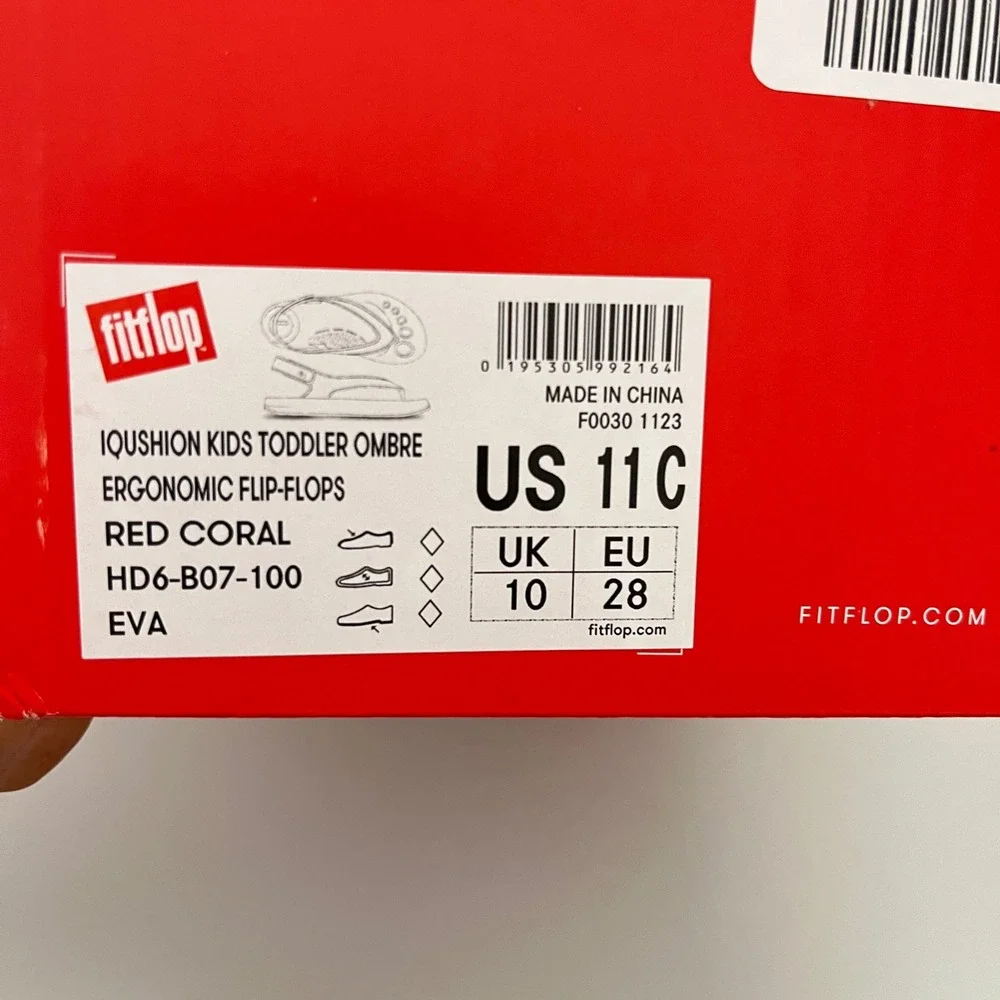 FitFlop iQushion Flip Flops Kids 11C Red Coral Ombre Ergonomic‎ Sandals